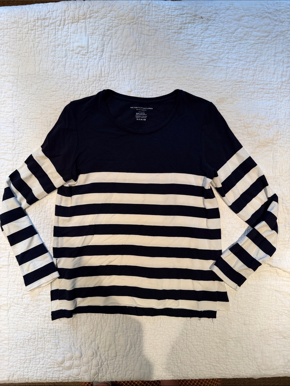 Navy and Cream Striped Long Sleeve Top